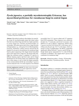 Pyrola Japonica, a Partially Mycoheterotrophic Ericaceae, Has Mycorrhizal Preference for Russulacean Fungi in Central Japan