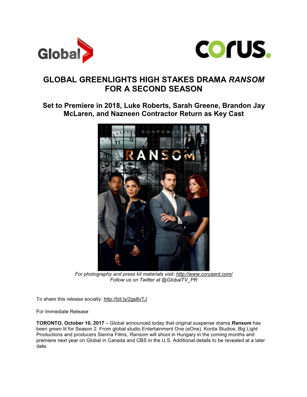 Global Greenlights High Stakes Drama Ransom for a Second Season