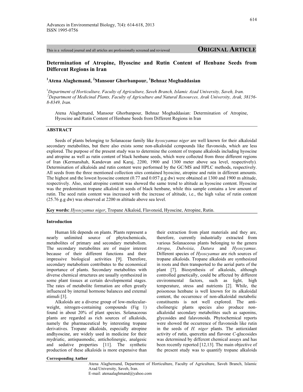 RTICLE RIGINAL Determination of Atropine, Hyoscine and Rutin