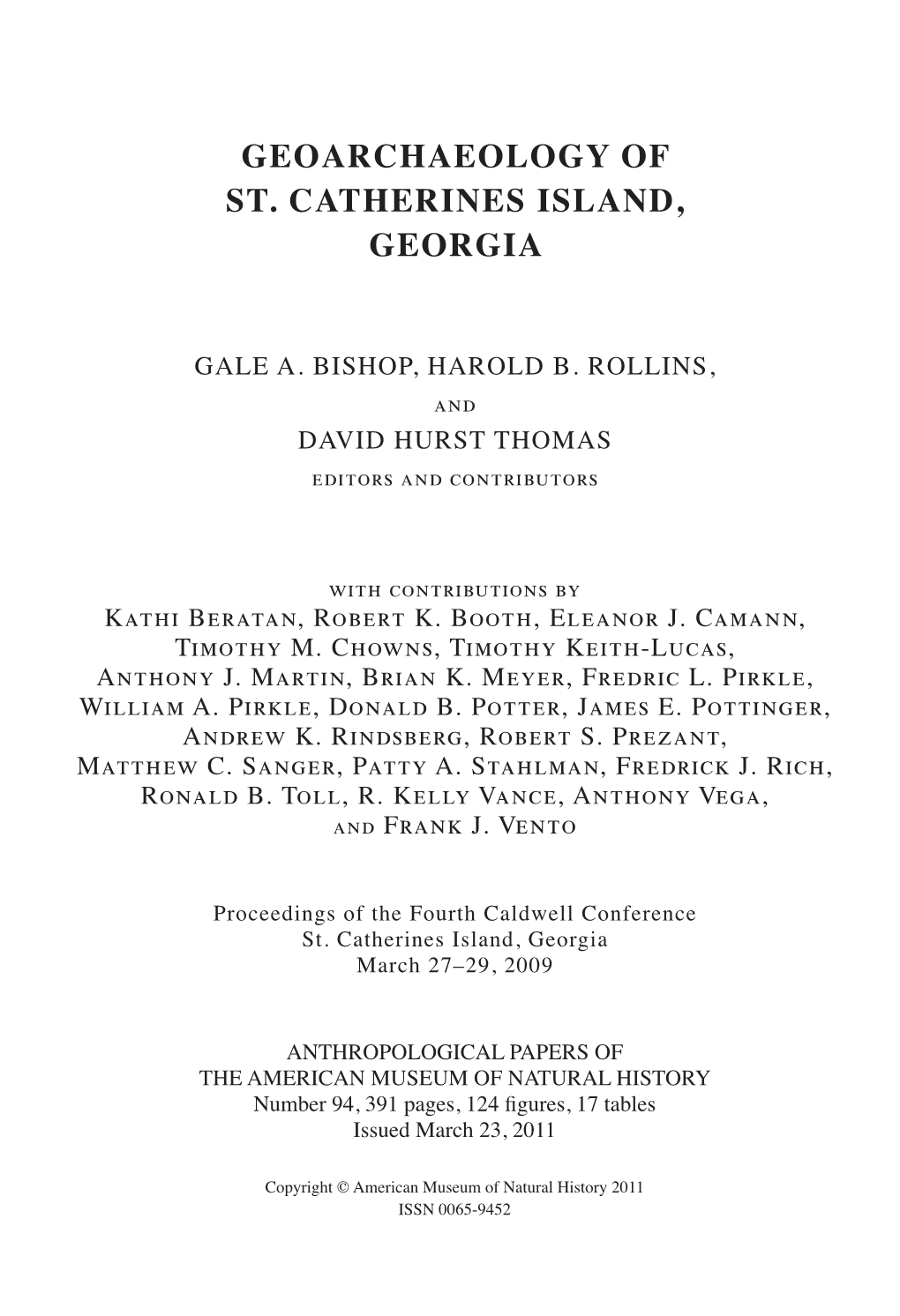 Geoarchaeology of St. Catherines Island, Georgia