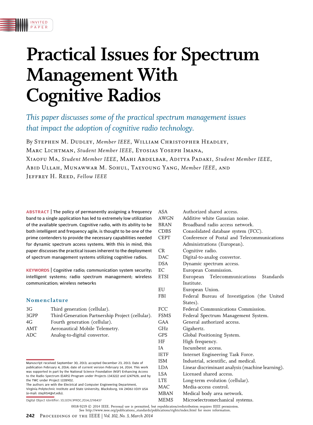 Practical Issues for Spectrum Management with Cognitive Radios