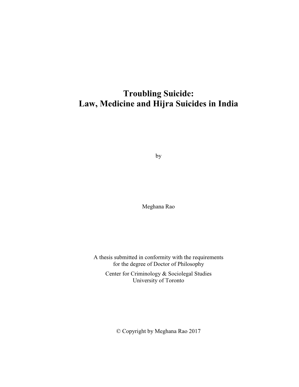 Law, Medicine and Hijra Suicides in India