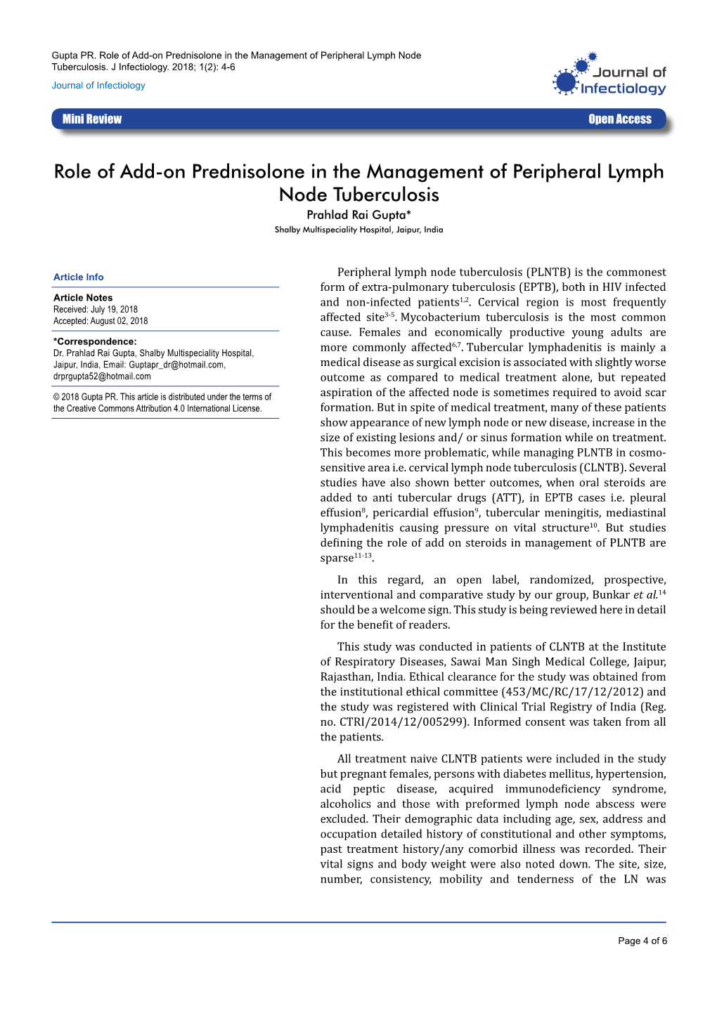 Role of Add-On Prednisolone in the Management of Peripheral Lymph Node Tuberculosis