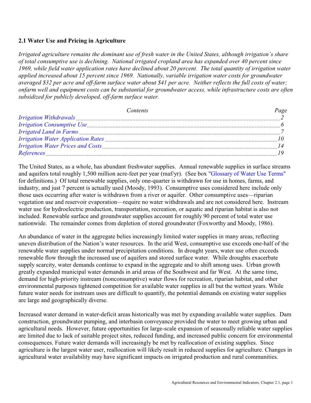 AREI Ch. 2.1 Water Use and Pricing in Agriculture