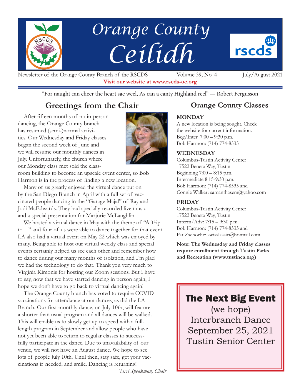 Ceilidh Newsletter of the Orange County Branch of the RSCDS Volume 39, No