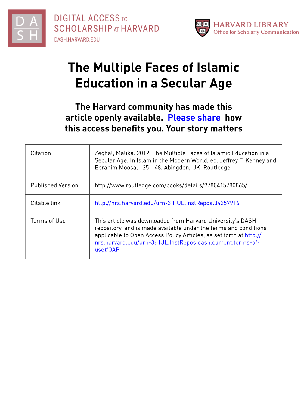 The Multiple Faces of Islamic Education in a Secular Age