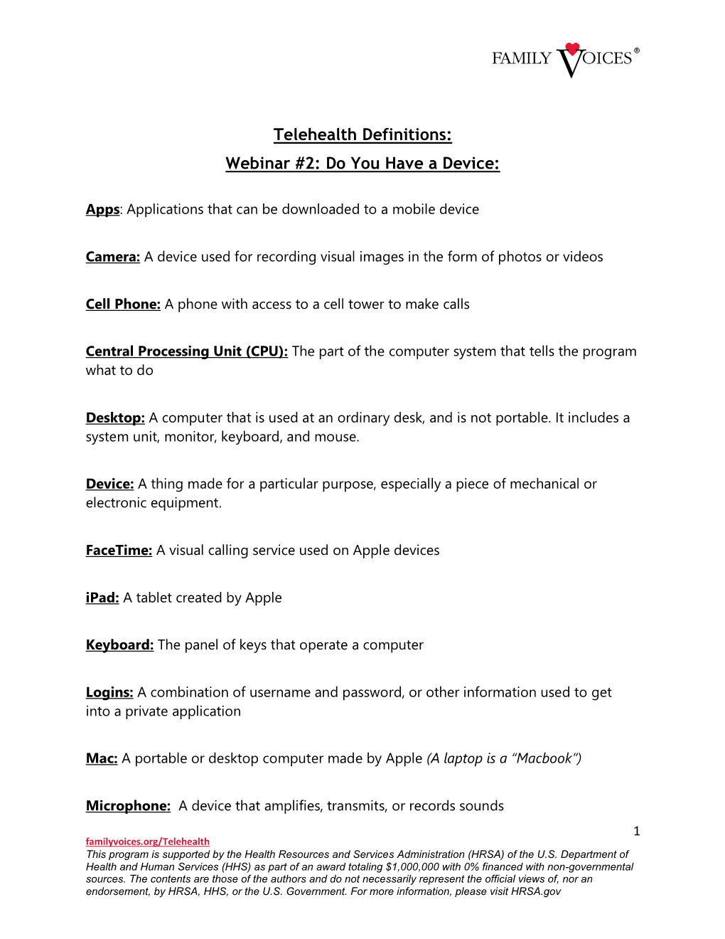 Telehealth Definitions: Webinar #2: Do You Have a Device