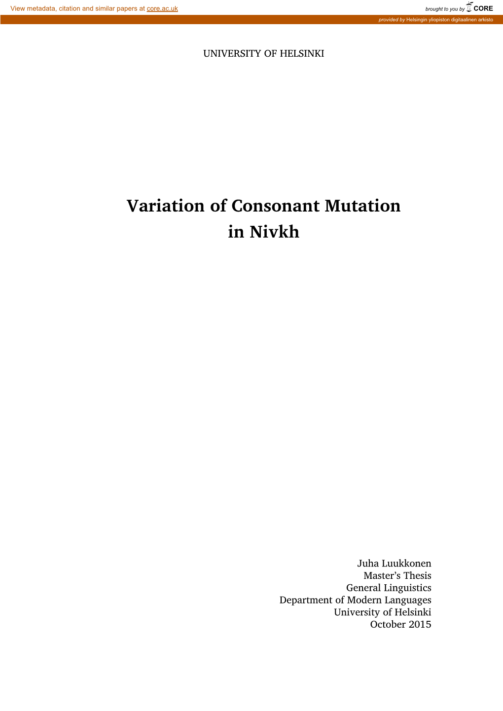 Variation of Consonant Mutation in Nivkh