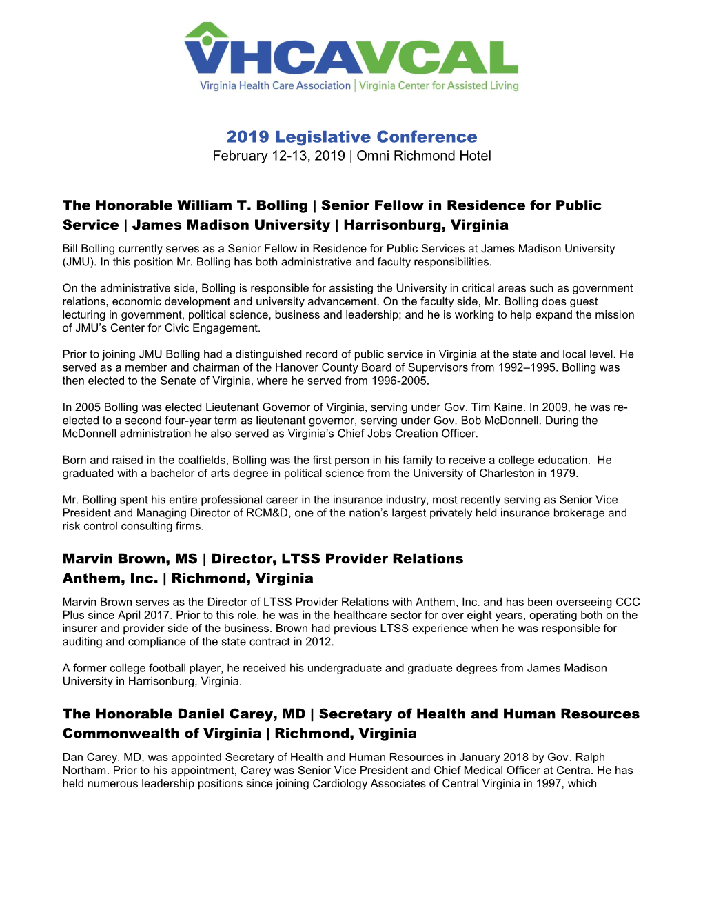 2019 Legislative Conference February 12-13, 2019 | Omni Richmond Hotel