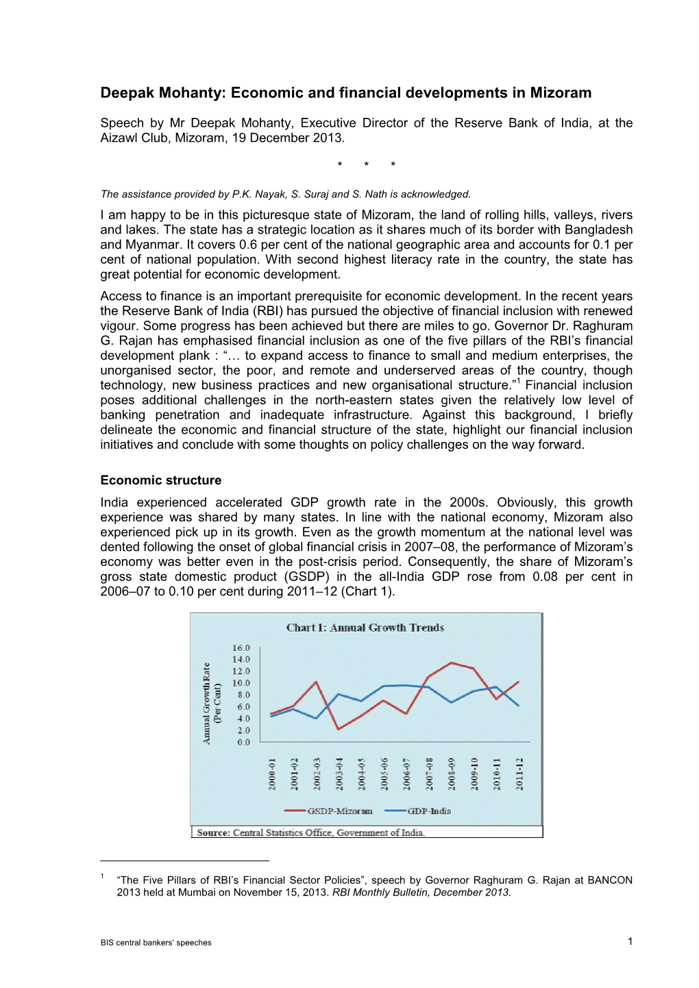 Deepak Mohanty: Economic and Financial Developments in Mizoram