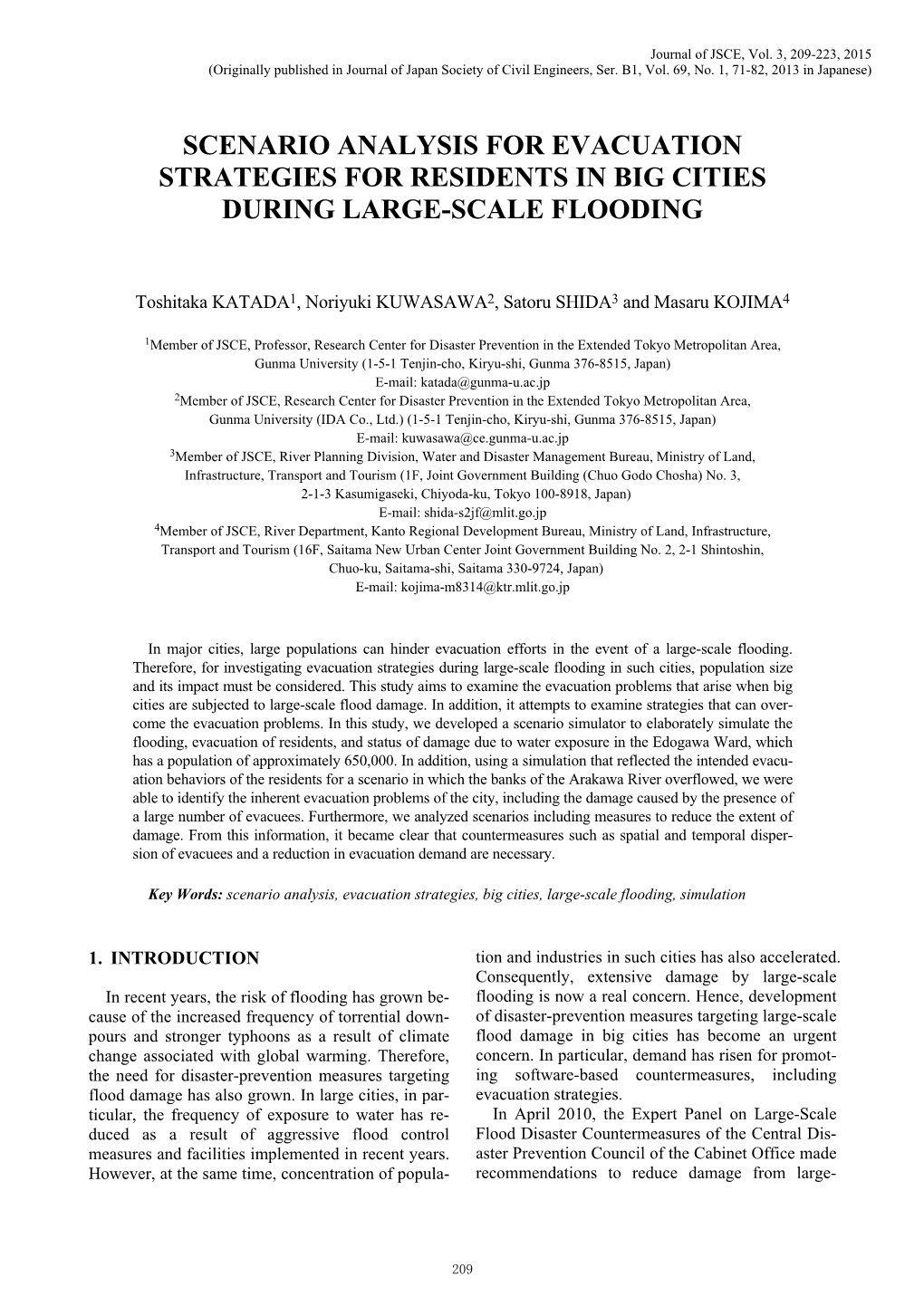 Scenario Analysis for Evacuation Strategies for Residents in Big Cities During Large-Scale Flooding