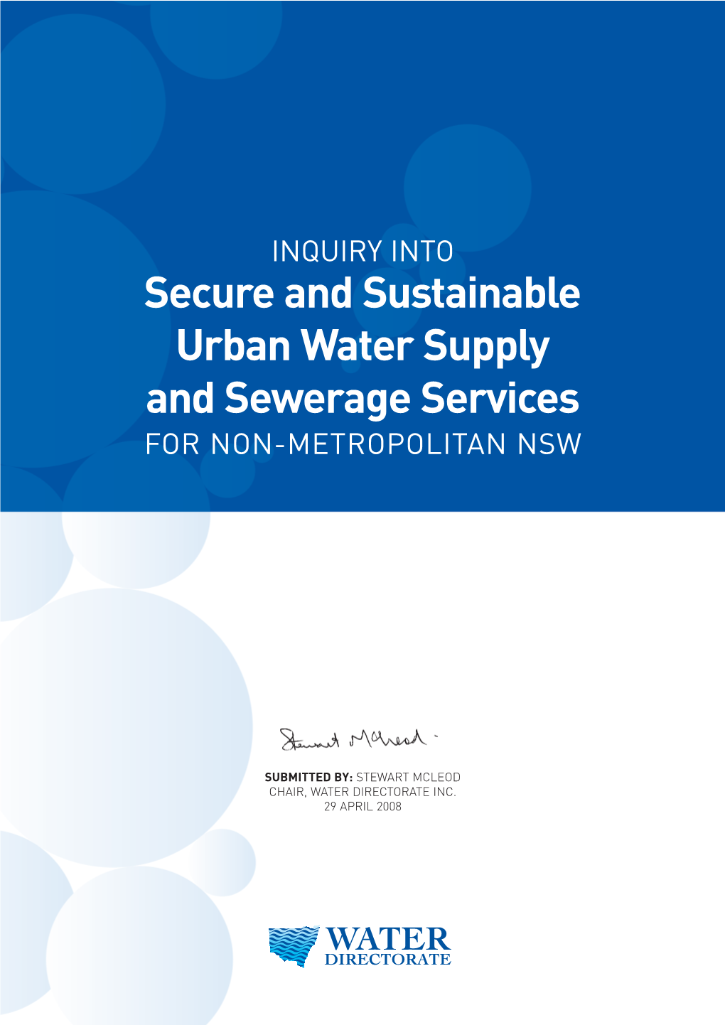 Secure and Sustainable Urban Water Supply and Sewerage Services for NON-METROPOLITAN NSW