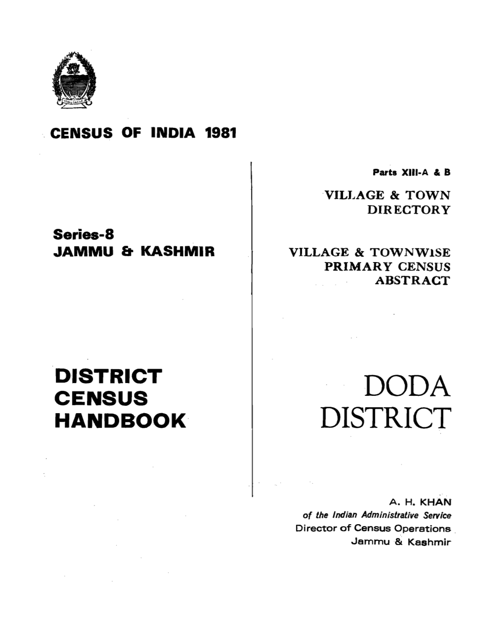 District Census Handbook, Doda, Part XIII-A & B, Series-8