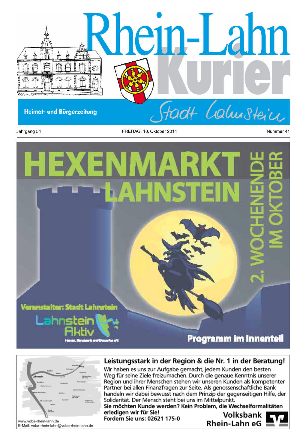 Jahrgang 54 FREITAG, 10. Oktober 2014 Nummer 41 Rhein-Lahn-Kurier 2 Nr