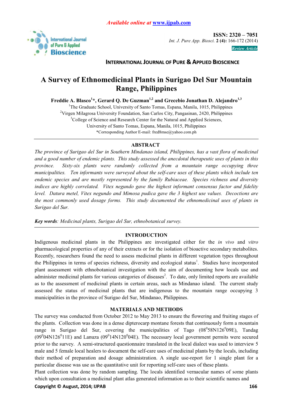 A Survey of Ethnomedicinal Plants in Surigao Del Sur Mountain Range, Philippines