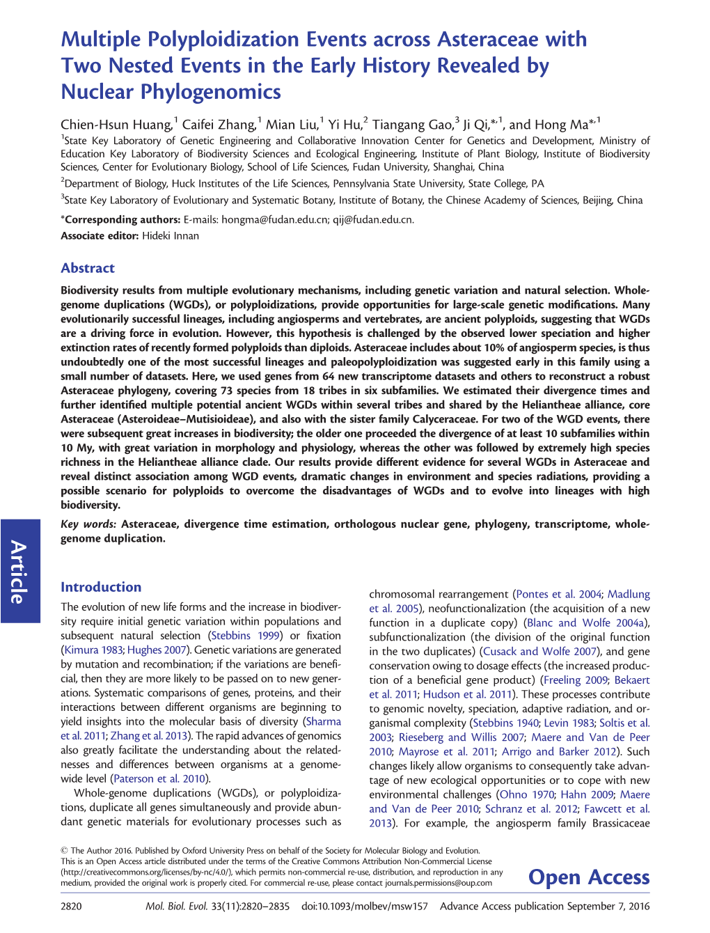 Multiple Polyploidization Events Across Asteraceae with Two Nested