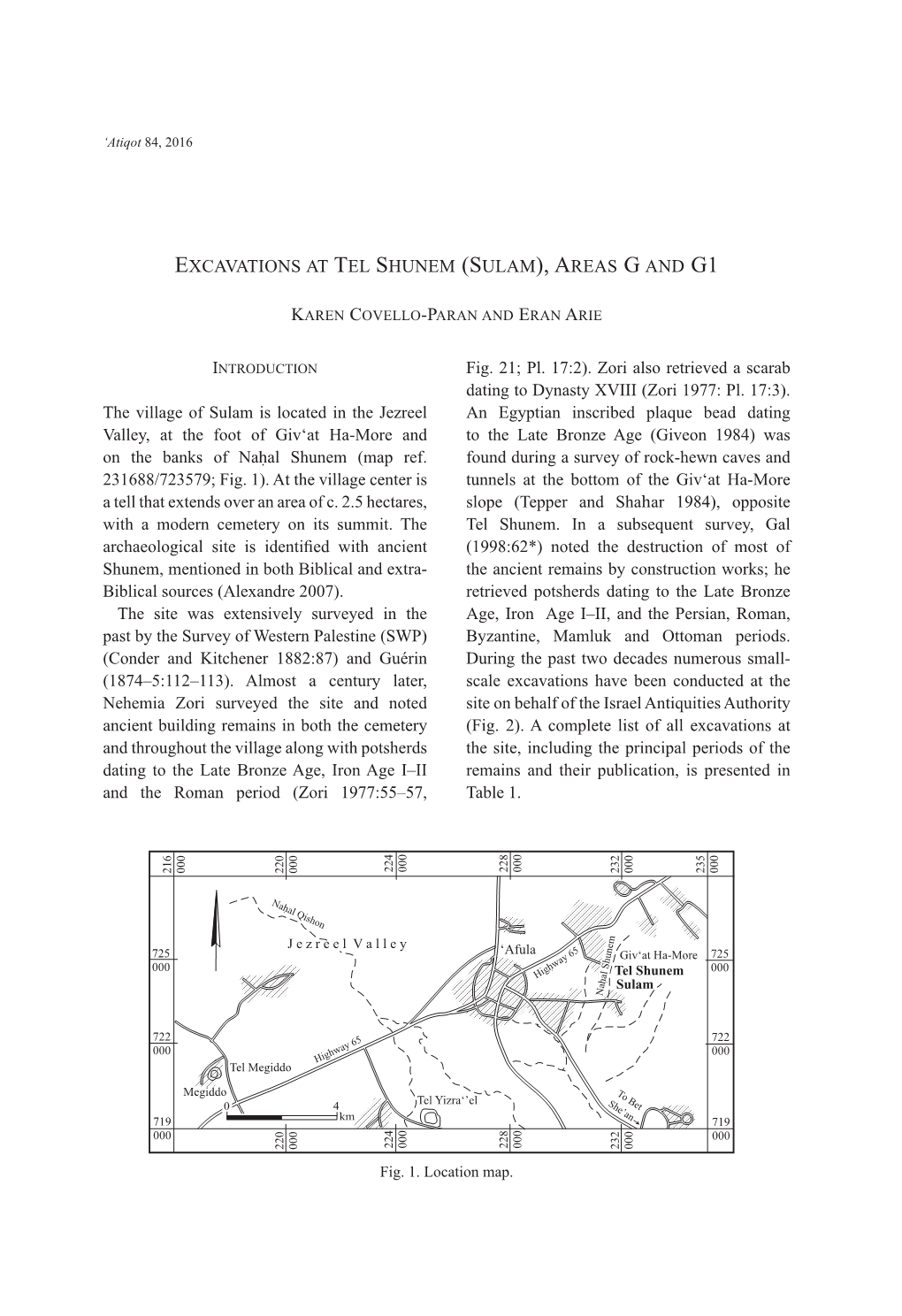 Excavations at Tel Shunem (Sulam), Areas G and G1