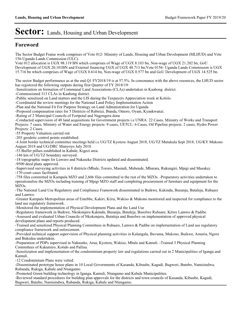 Sector: Lands, Housing and Urban Development