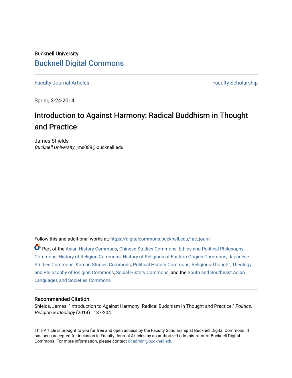Introduction to Against Harmony: Radical Buddhism in Thought and Practice