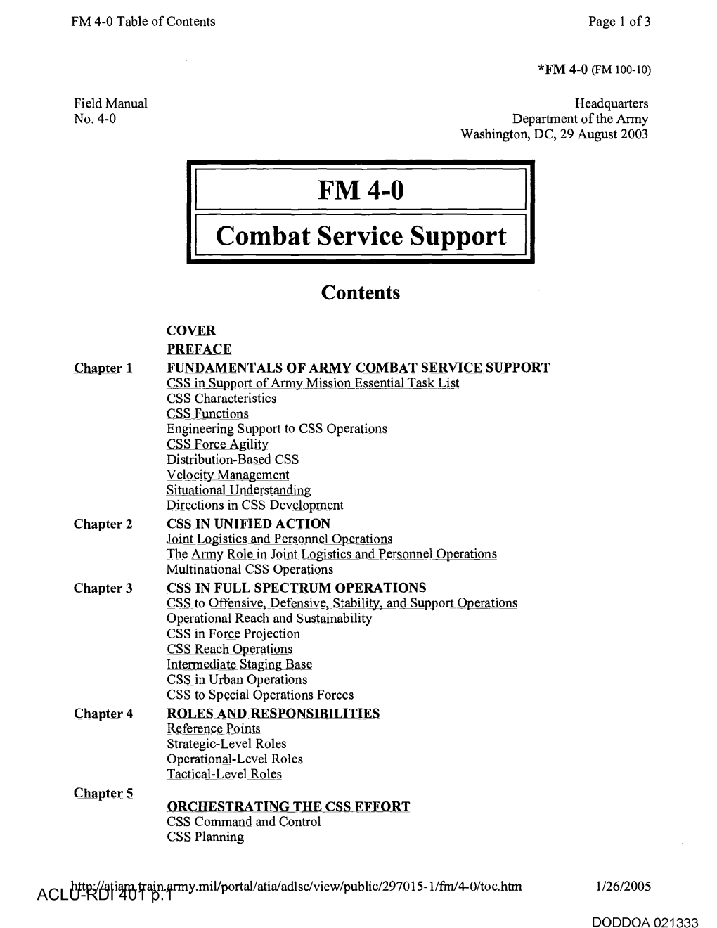 FM 4-0 Combat Service Support