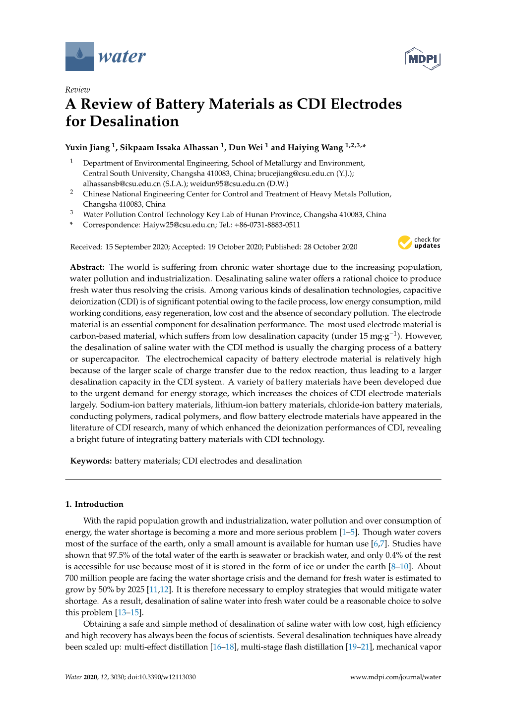 A Review of Battery Materials As CDI Electrodes for Desalination