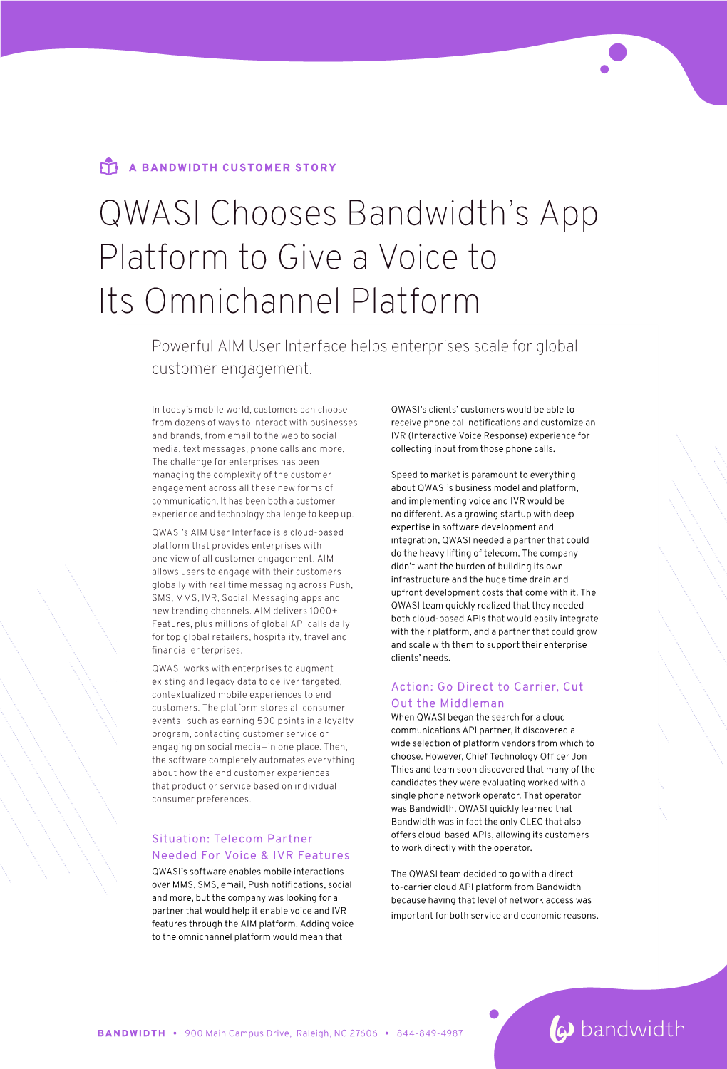 QWASI Chooses Bandwidth's App Platform to Give a Voice to Its