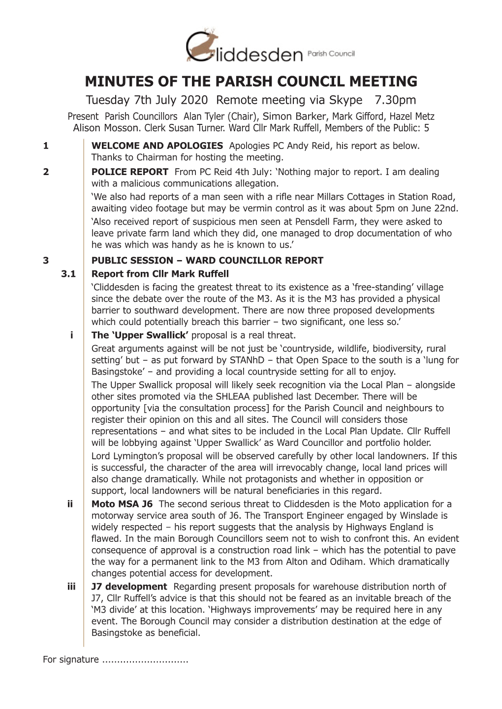 Minutes of the Parish Council Meeting