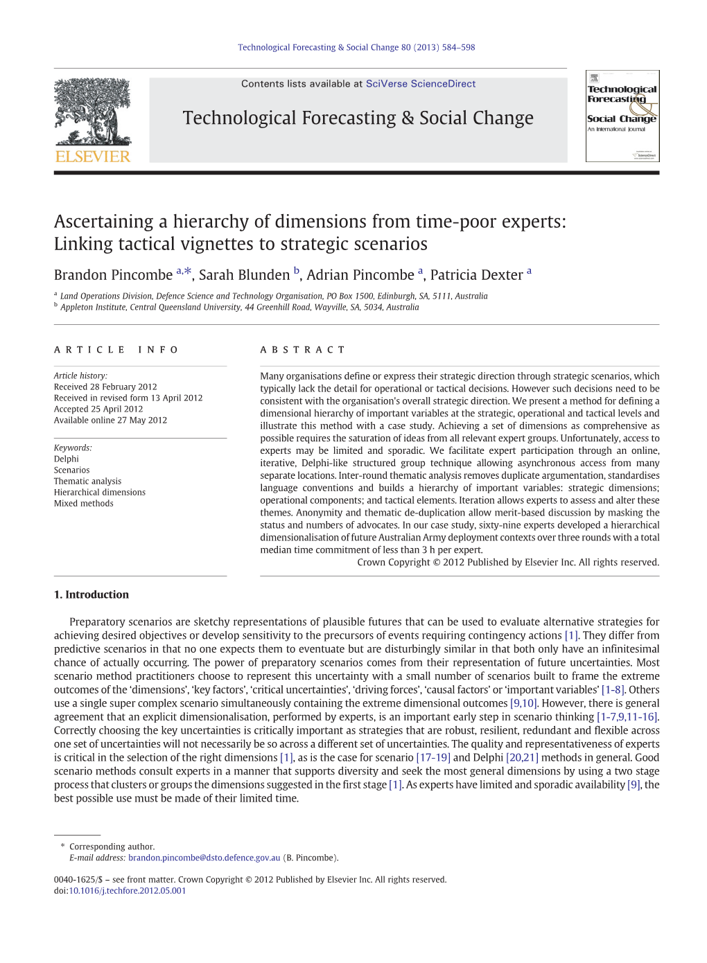 Ascertaining a Hierarchy of Dimensions from Time-Poor Experts: Linking Tactical Vignettes to Strategic Scenarios