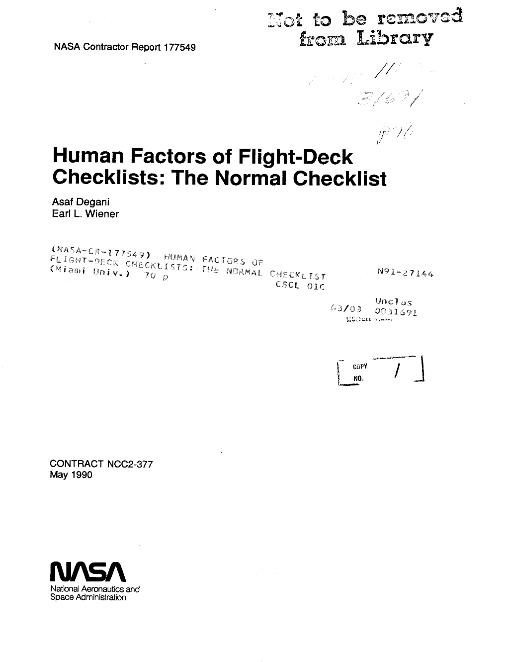 F 'O Library Human Factors of Flight-Deck Checklists