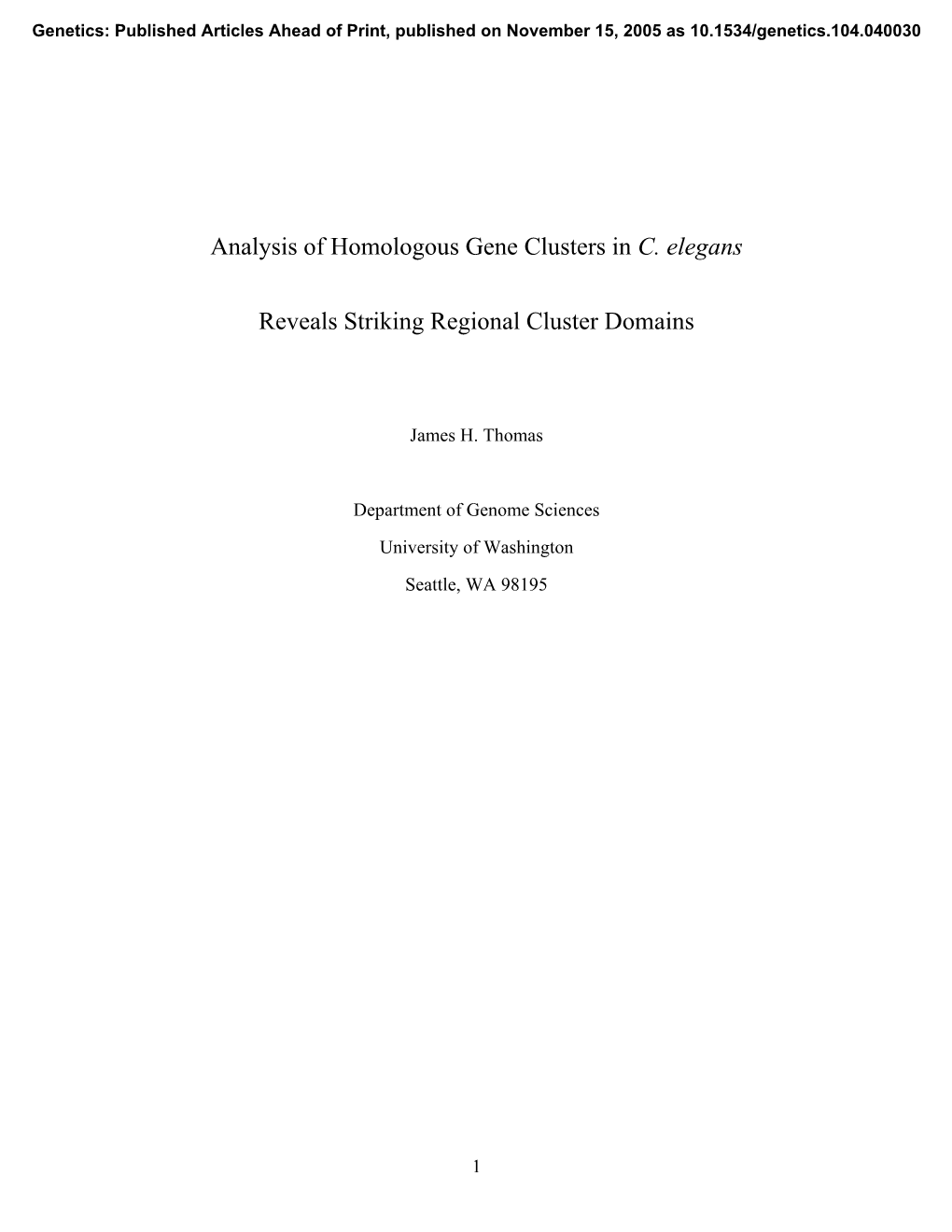 Analysis of Homologous Gene Clusters in C. Elegans