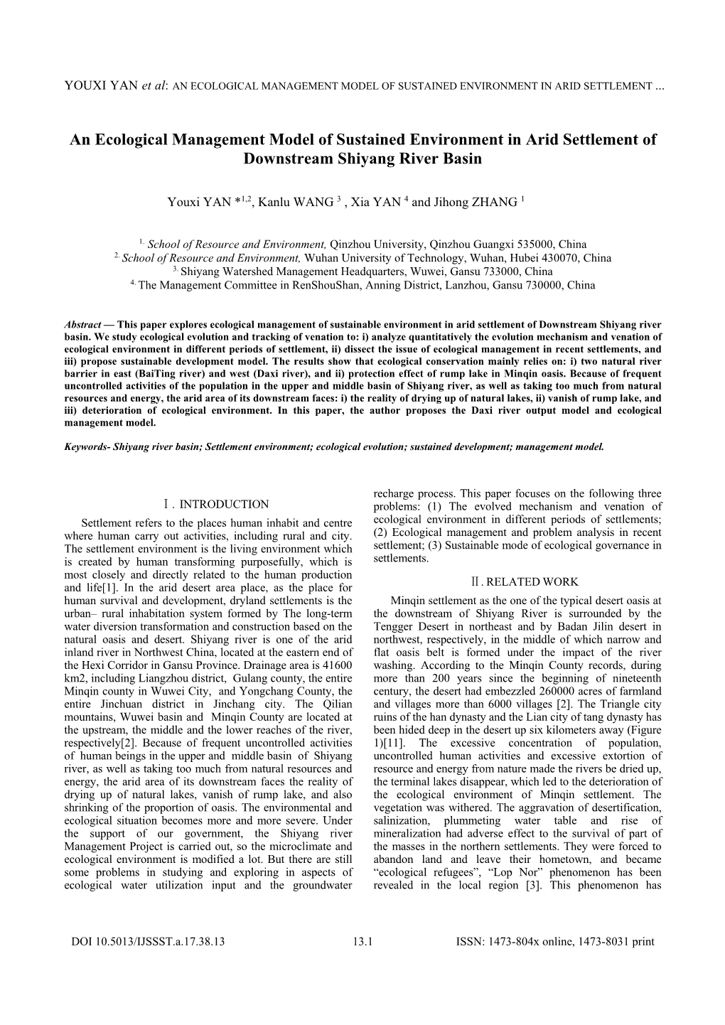 An Ecological Management Model of Sustained Environment in Arid Settlement