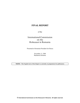 FINAL REPORT International Commission on the Holocaust in Romania