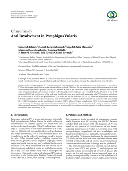 Clinical Study Anal Involvement in Pemphigus Vularis