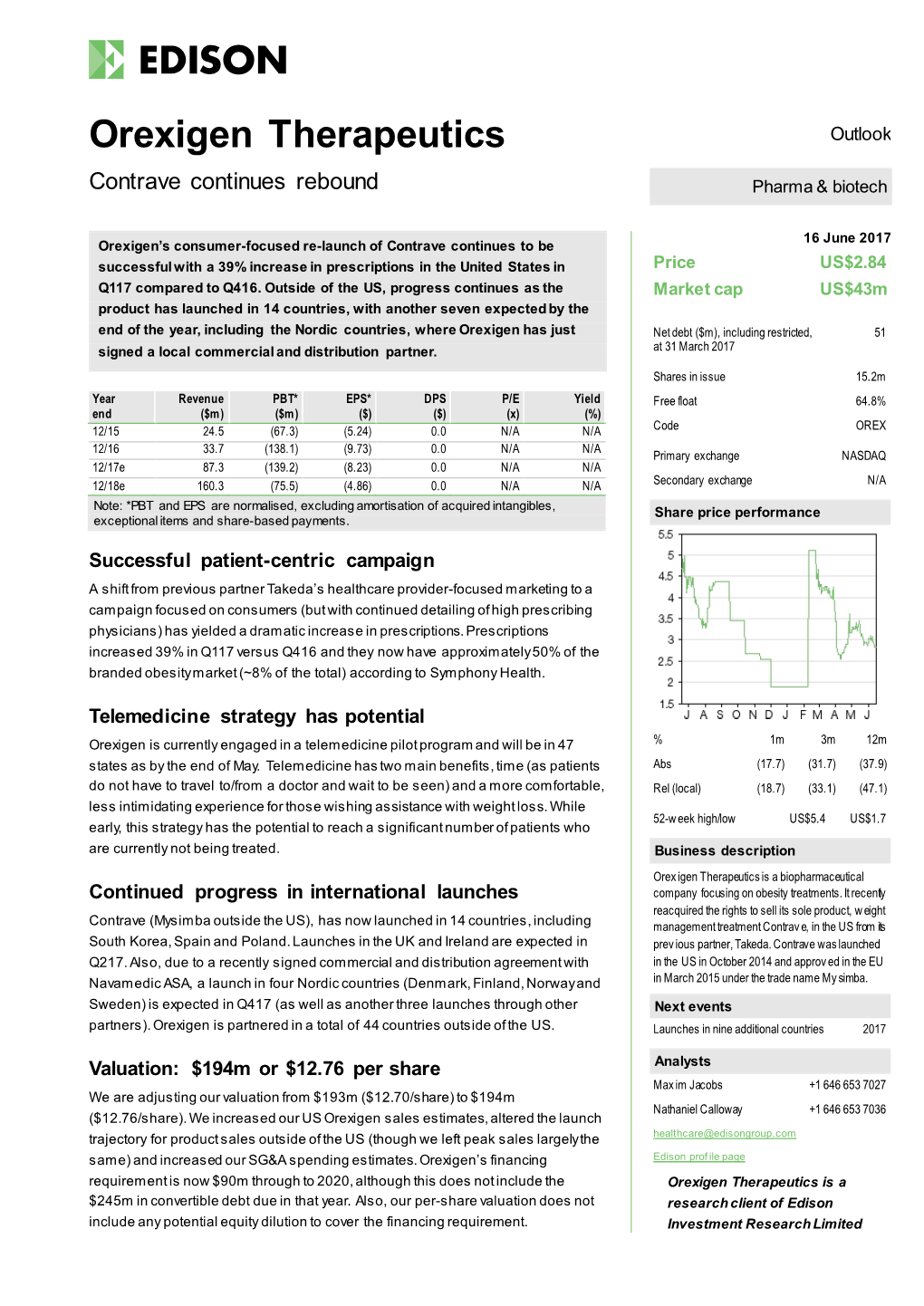 Orexigen Therapeutics Outlook