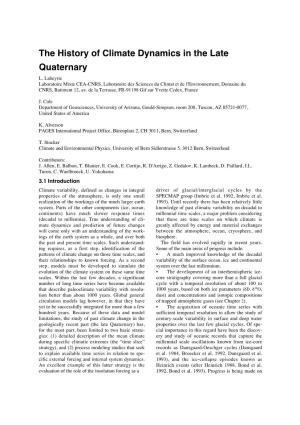 The History of Climate Dynamics in the Late Quaternary L
