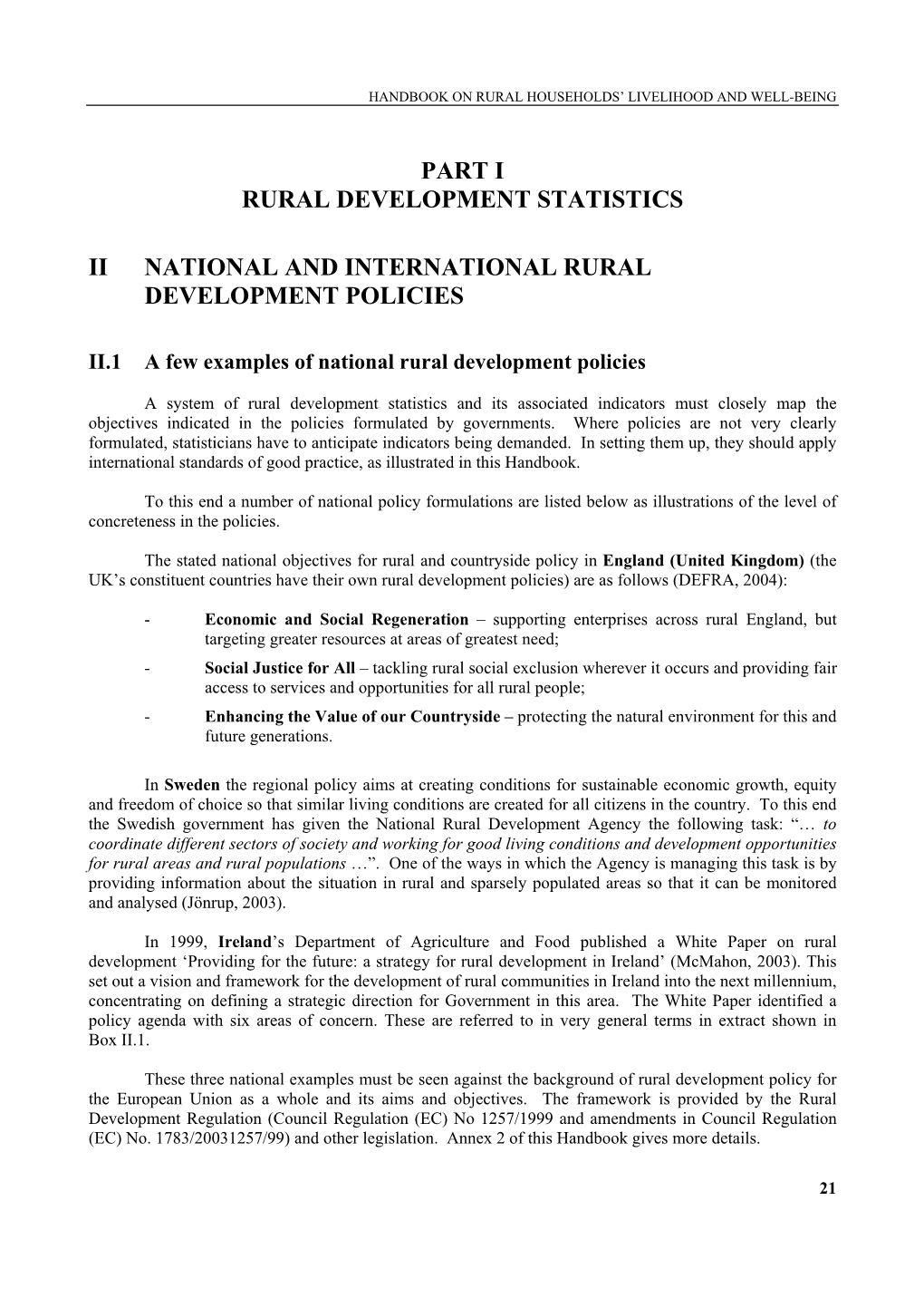 Part I Rural Development Statistics Ii National and International Rural Development Policies