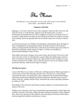 Moliere-The Miser-Synopsis.Pdf