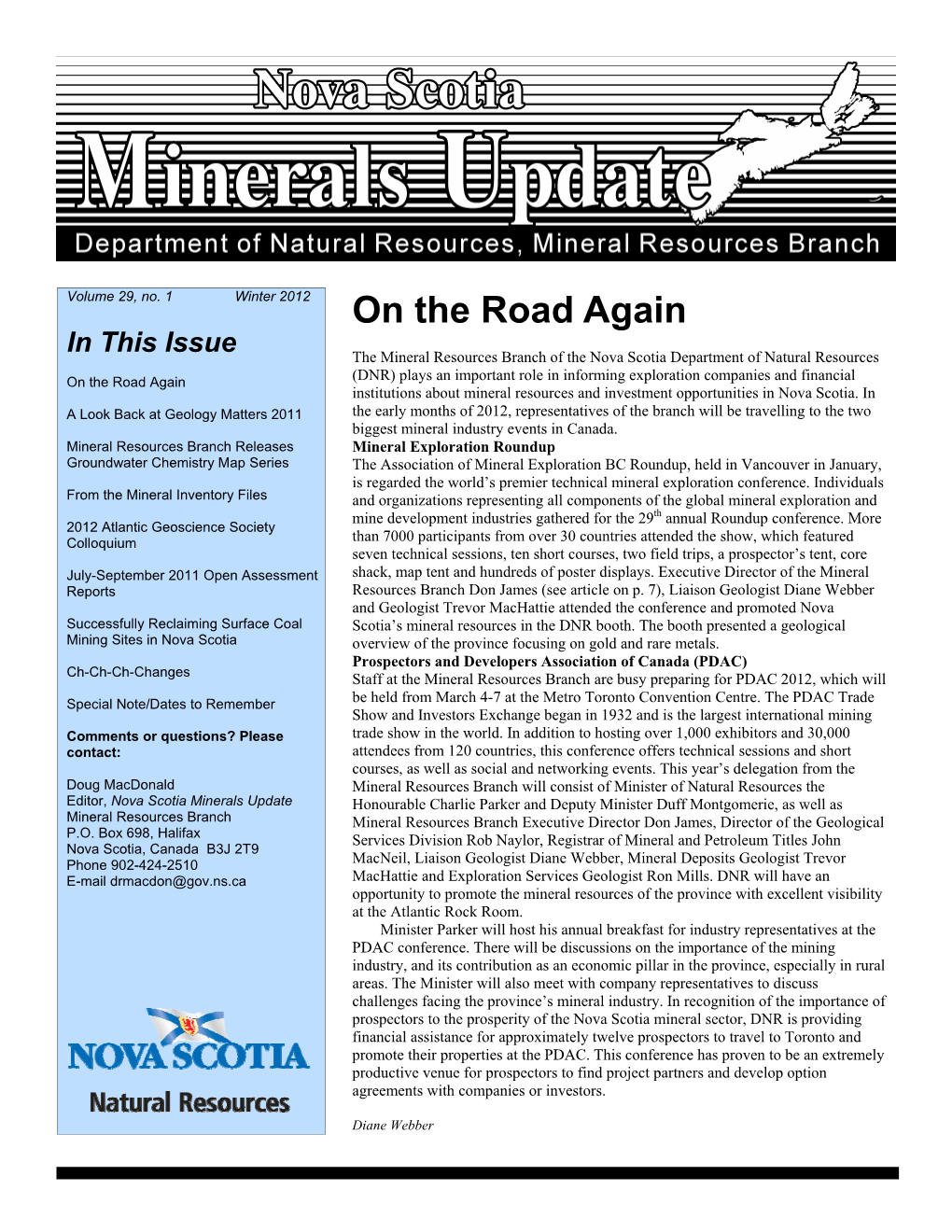 NSDNR, MRB, Nova Scotia Minerals Update, V. 29, N. 1