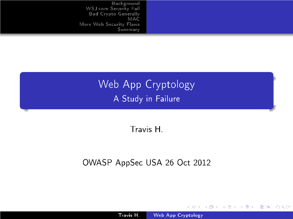 Web App Cryptology a Study in Failure