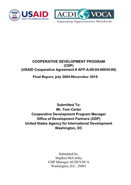 CDP) (USAID Cooperative Agreement # AFP-A-00-04-00034-00) Final Report, July 2004-November 2010