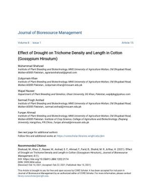 Effect of Drought on Trichome Density and Length in Cotton (Gossypium Hirsutum)