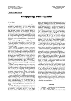 Neurophysiology of the Cough Reflex