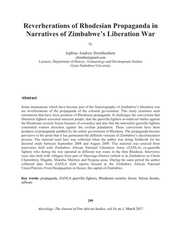 Reverberations of Rhodesian Propaganda in Narratives of Zimbabwe’S Liberation War