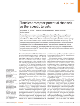 Transient Receptor Potential Channels As Therapeutic Targets