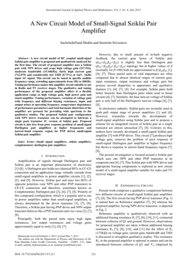 A New Circuit Model of Small-Signal Sziklai Pair Amplifier