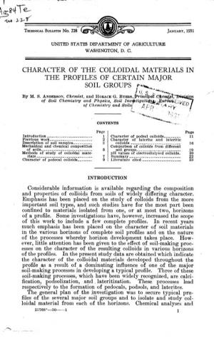 CHARACTER of the COLLOIDAL MATERIALS in the PROFILES of CERTAIN MAJOR SOIL GROUPS R-*.^