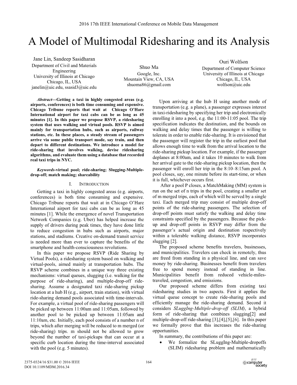 A Model of Multimodal Ridesharing and Its Analysis