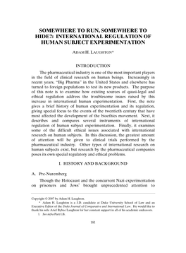 International Regulation of Human Subject Experimentation