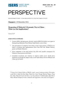 Deepening of Malaysia's Economic Ties to China