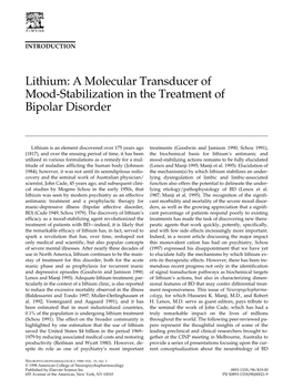 Lithium: a Molecular Transducer of Mood-Stabilization in the Treatment of Bipolar Disorder